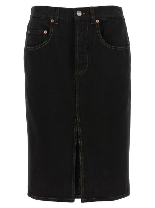 Cotton Denim Midi Skirt — Black