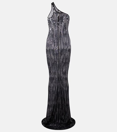 Lilies one-shoulder sequined tulle gown