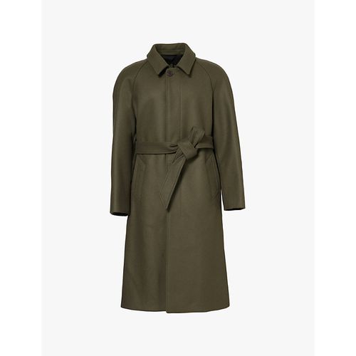 Mens Concrete Raglan-sleeve Single-breasted Wool and Cashmere-blend Coat