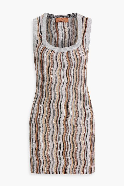 Sequin-embellished crochet-knit mini dress