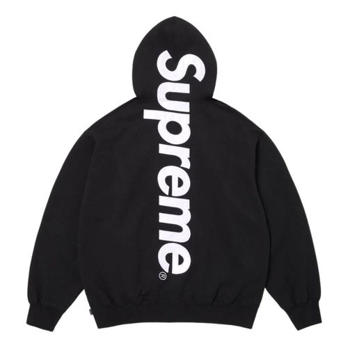 SS26 Satin Appliqué Hooded Sweatshirt 'Black'