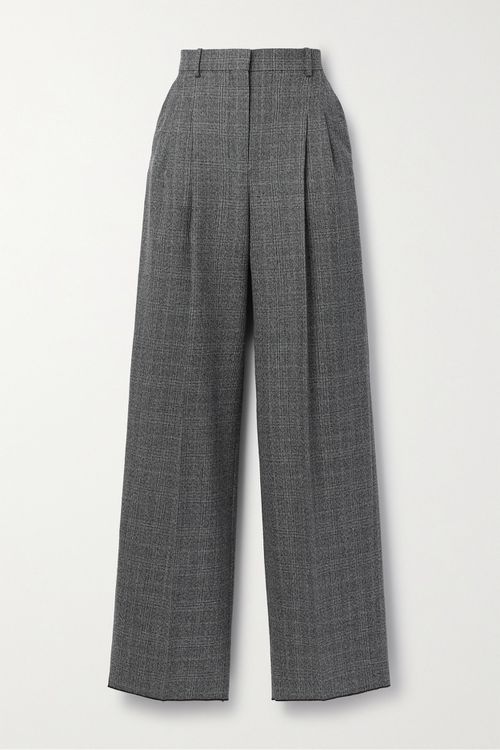 Billie Pleated Prince Of Wales Checked Wool Wide-leg Pants - Gray