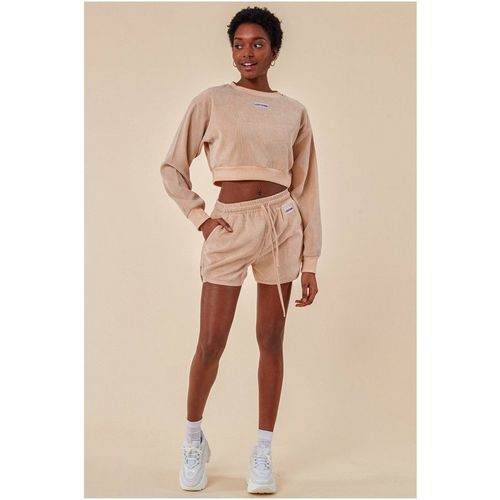 Cosmochic Oversized Cropped Sweater & Short Set - Beige