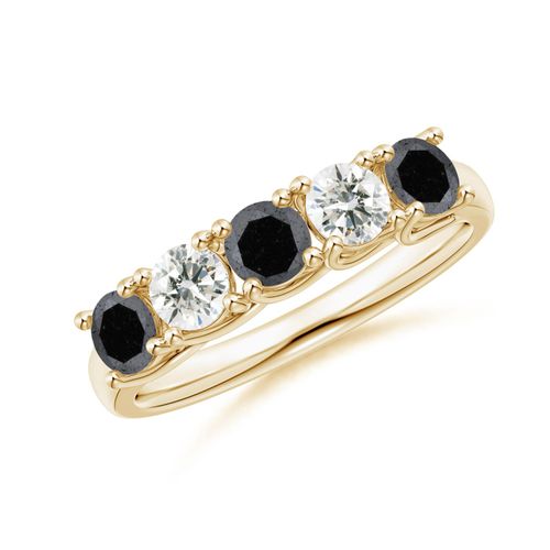 Angara 0.99 Carat Half Eternity Five Stone Enhanced Black and White Diamond Wedding Ring in 18K Yellow Gold