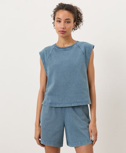 Women's Washed Wedgewood Blue Weekends Raglan Muscle Tee