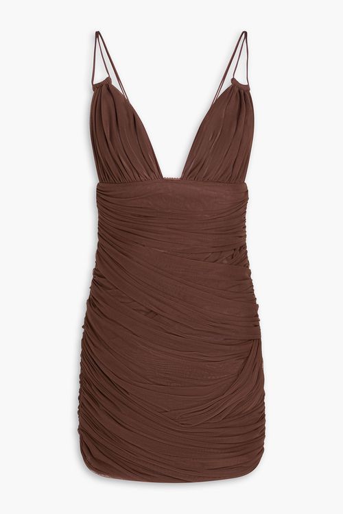 Ruched mesh mini dress - Brown - IT 46