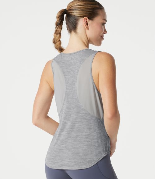 Round Neck Contrast Mesh Curved Hem Workout Tank Top Tank Top - Stone Drift