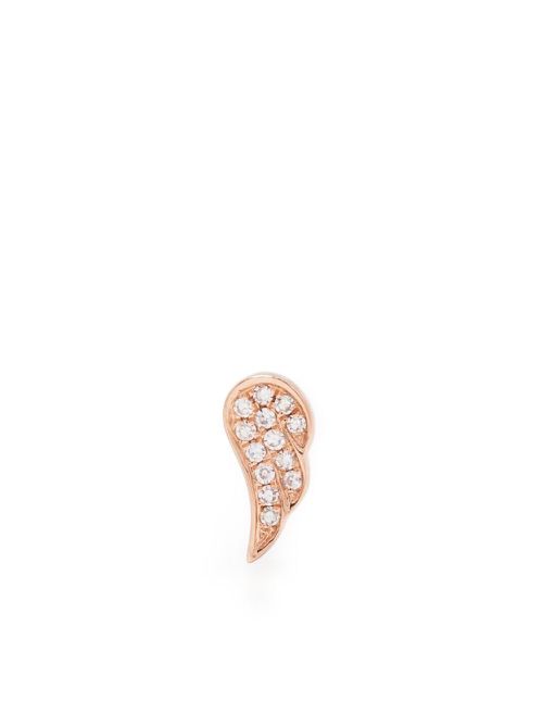 14kt rose gold Angel Wing diamond stud earring - Pink