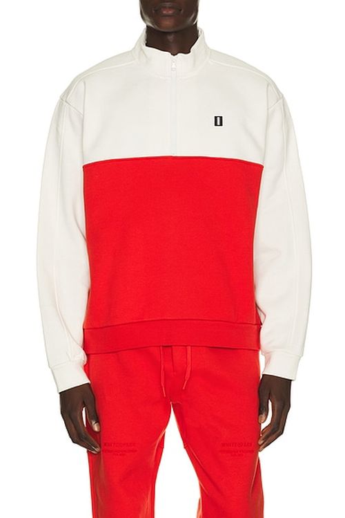 Whitespace Quarter Zip Sweatshirt in Aura Orange - White,Red. M also in S, L, XL/1X, XXL/2X