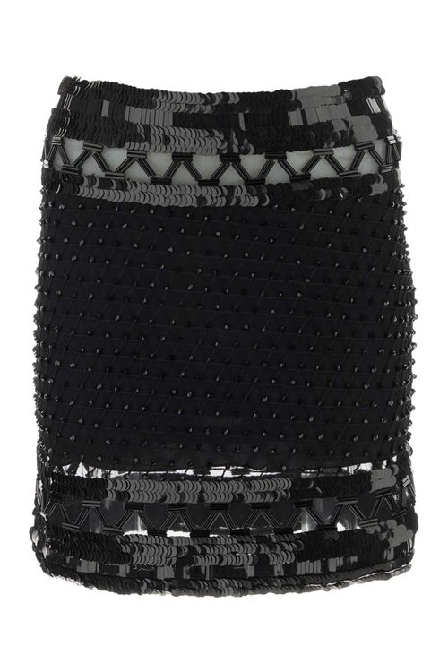Embellished Mesh Mini Skirt — Black