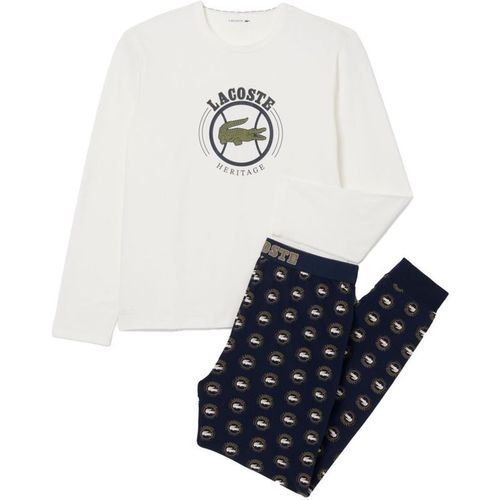Lacoste Mens Pyjama Set Lounge Wear - White - X-Large