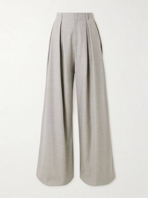 Greer Pleated Wool Wide-leg Pants - Gray