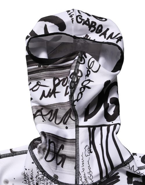 Graffiti Print Balaclava Hood Sweatshirt — White
