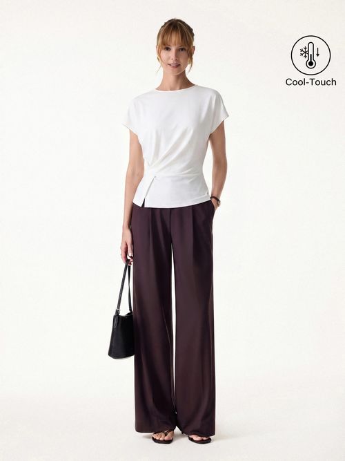 2Pcs Set Round Neck Tucked Top & Wide Leg The Success Pants - White/Purple Gloam / XS