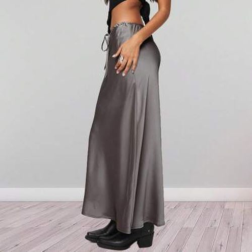 Summer Vacation Solid Color Long Skirt For Women Fashion High Waist Drawstring Tie Dress Satin A Line Skirts For Holiday