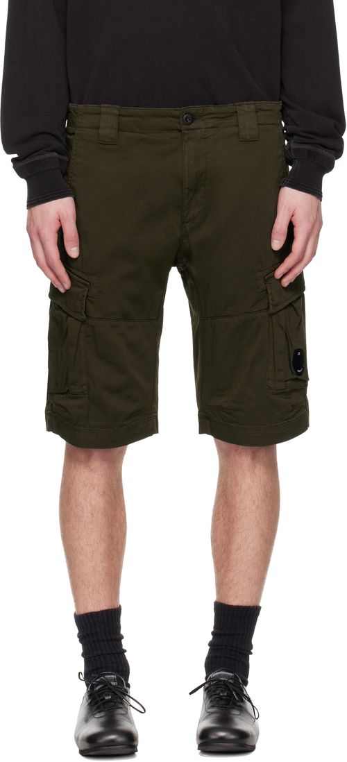 Khaki Stretch Sateen Cargo Lens Shorts
