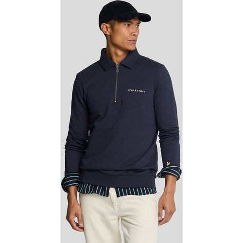 Lyle & Scott Mens Embroidered Collared 1/4 Zip Jumper - Navy Cotton - Size Small