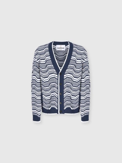 Missoni - Cardigan in misto cotone con motivo greca, Uomo, Bianco & Blu