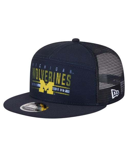 Men's Navy Michigan Wolverines Split Panel 9FIFTY Snapback Trucker Hat - Navy