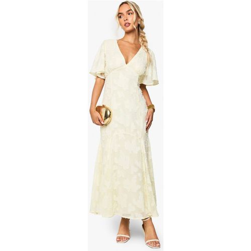 Boohoo Women's Burnout Floral Angel Sleeve Midaxi Dress in Lemon