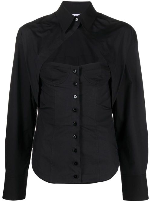 Cut-out corset-style cotton shirt - Black