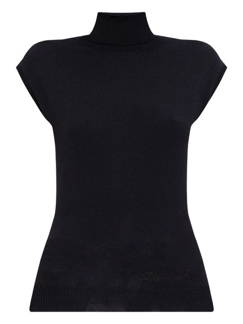 Cap-sleeve turtleneck top - Black