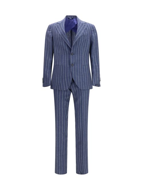 Pinstripe Pant Suit — Navy