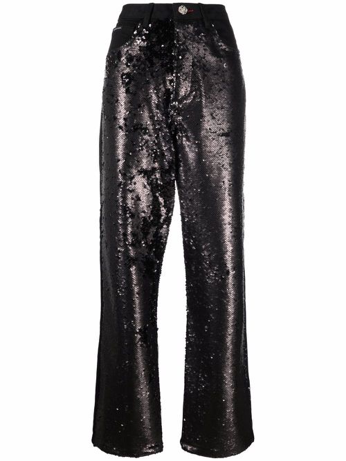 High-waisted sequined jeans - Black