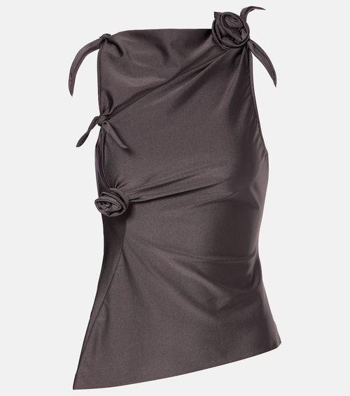 Floral-appliqué satin top
