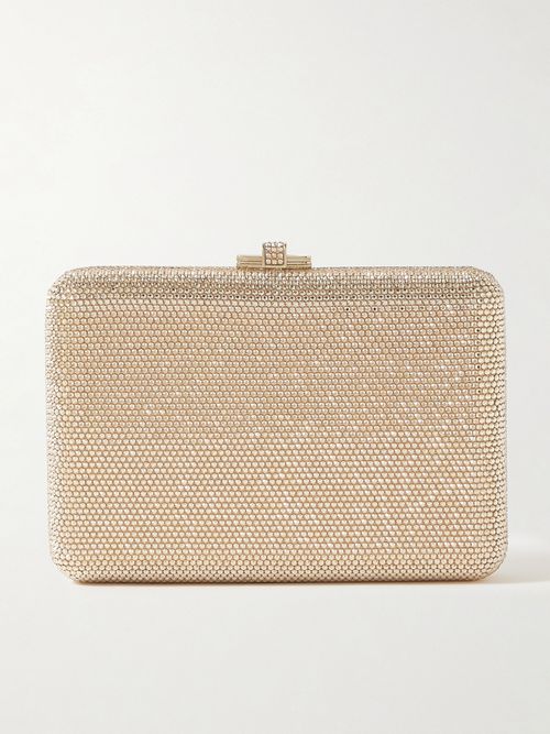 Slim Slide Crystal-embellished Gold-tone Clutch - One size