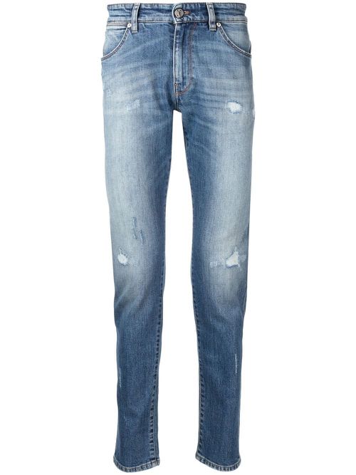Distressed slim-cut jeans - Blue