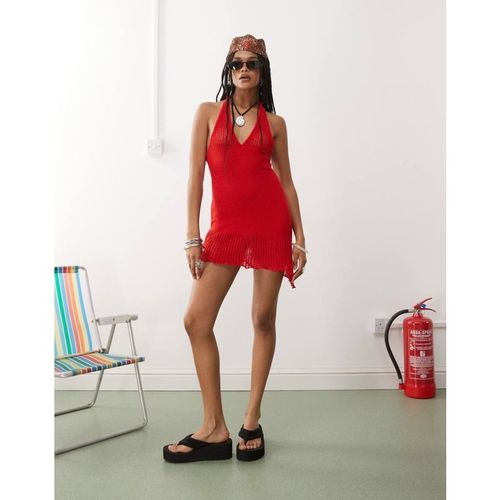 Collusion Womens crotchet knitted halter dress in red