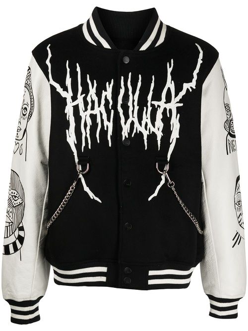 Leather-sleeve varsity jacket - BLACK/OFF WHITE