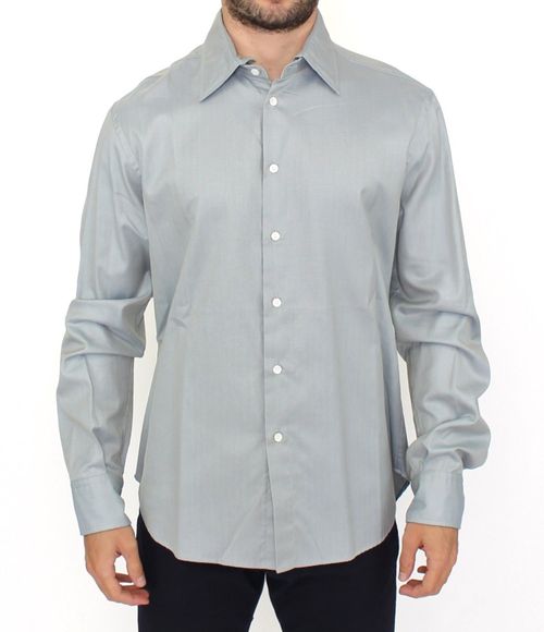 Cotton Button-Front Shirt — Gray
