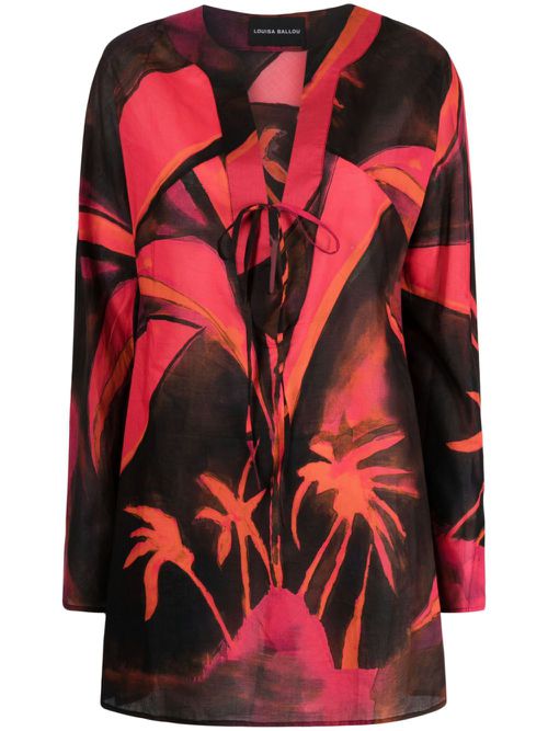 Floral-print cotton minidress - Red