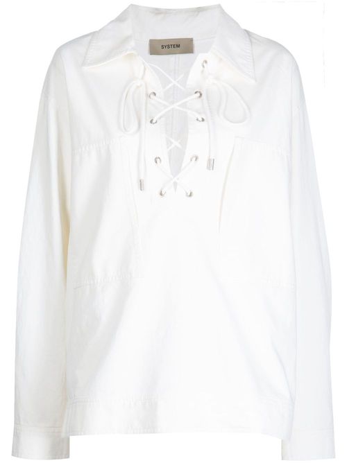 Lace-up detail blouse - White