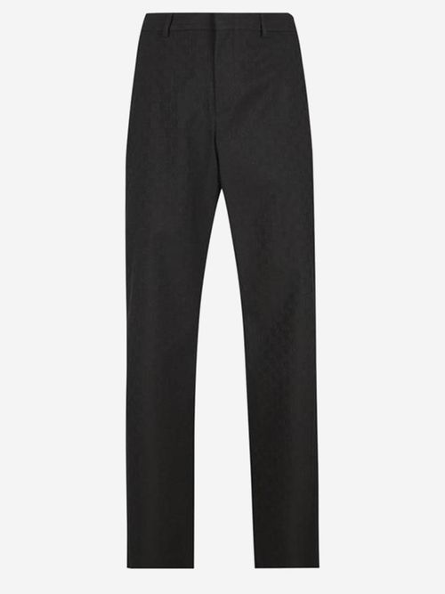 GG Patterned Wool Blend Trousers — Black