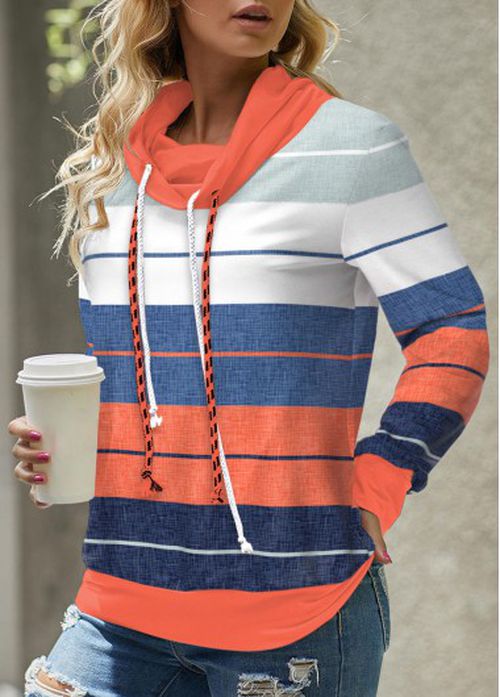 Modlily Multi Color Patchwork Striped Long Sleeve Sweatshirt