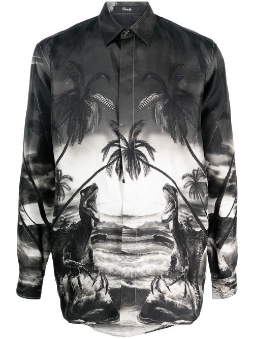 Dinosaur-print silk shirt - Black