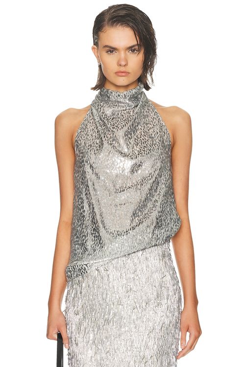 Stella McCartney Fil Coupe Alterneck Top in Silver - Metallic Silver. 36 also