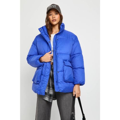 Boohoo Women's Oversized Hooded Puffer Jacket in Cobalt