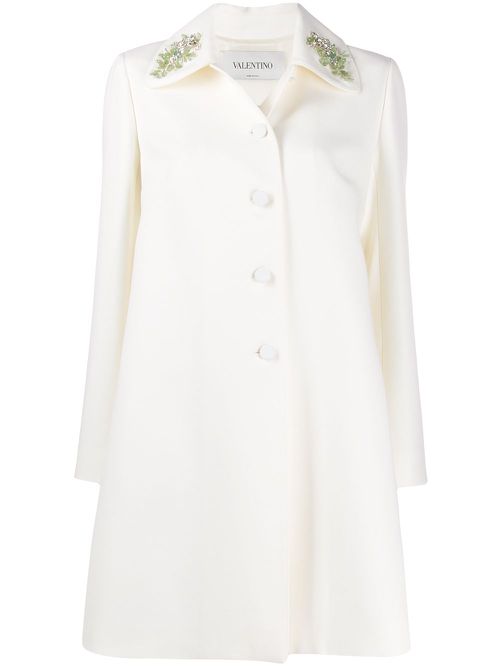Valentino Garavani embroidered collar double-breasted coat - White