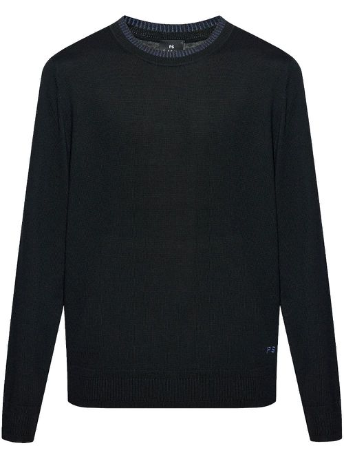 Contrast-collar merino wool sweater - Black