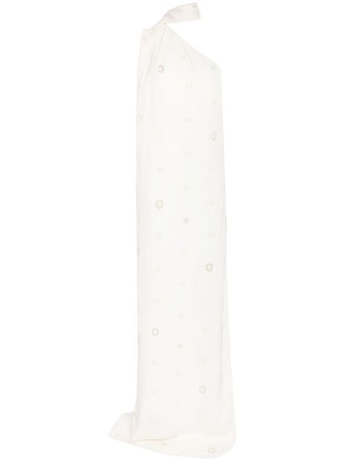 Polka-dot one-shoulder gown - White