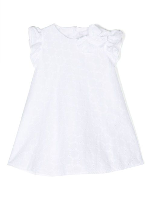 Ruffle-cuffs embroidered cotton dress - White