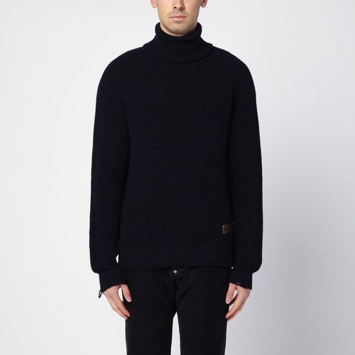 Navy Blue Turtleneck Sweater In Wool