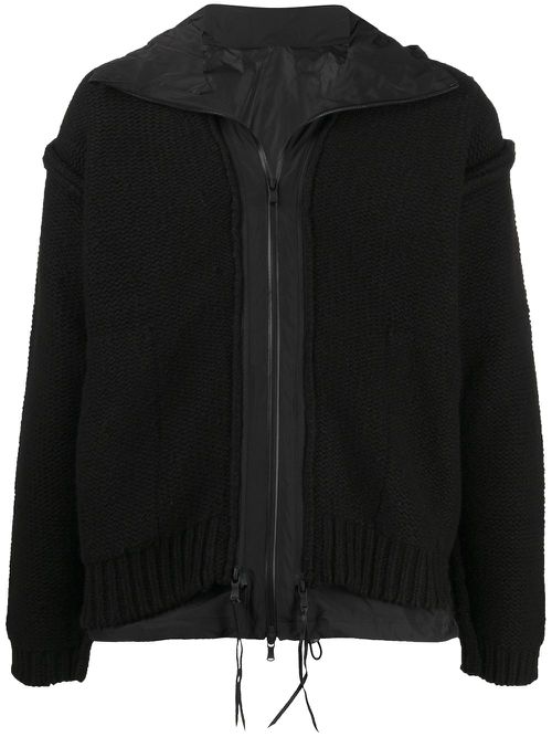 Knitted layered hooded jacket - Black