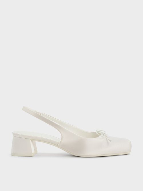 Charles & Keith - Satin Bow Square-Toe Slingback Pumps