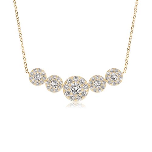 Angara 0.39 Carat Graduated Five Stone Diamond Halo Necklace in 18K Yellow Gold