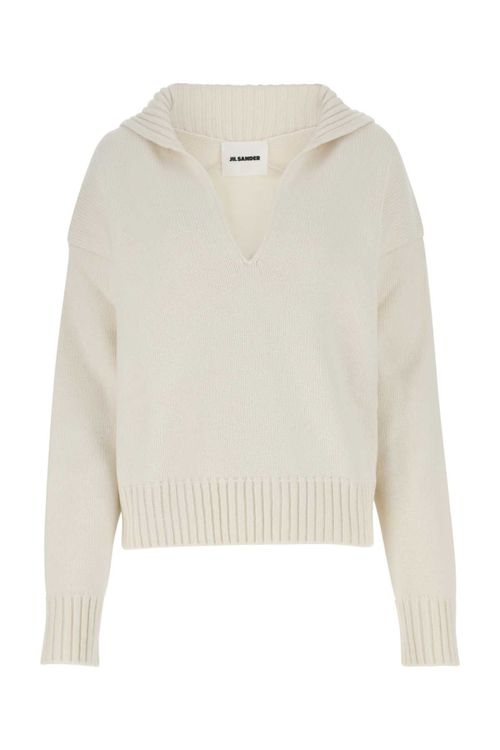 Cashmere Blend Hooded Sweater — White